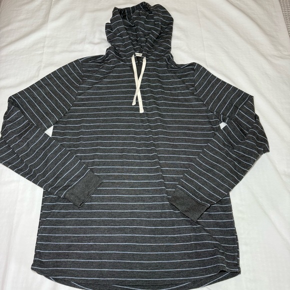 Marine Layer Sweatshirt Mens Medium Gray Blue Stripe Pullover Hoodie Lightweight - Picture 1 of 7